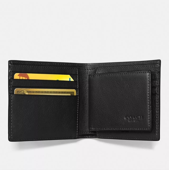 2PC Coach Navy Blue Compact ID Crossgrain Leather Bifold Credit Card Wallet NWOT - Picture 7 of 14